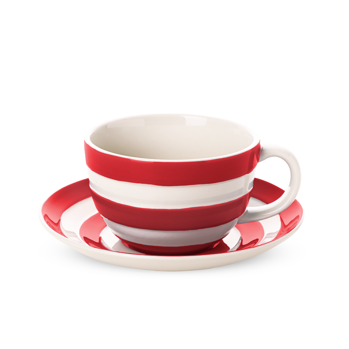 Set of 4 Red Breakfast Cups and Saucers 12oz/34cl Cornishware