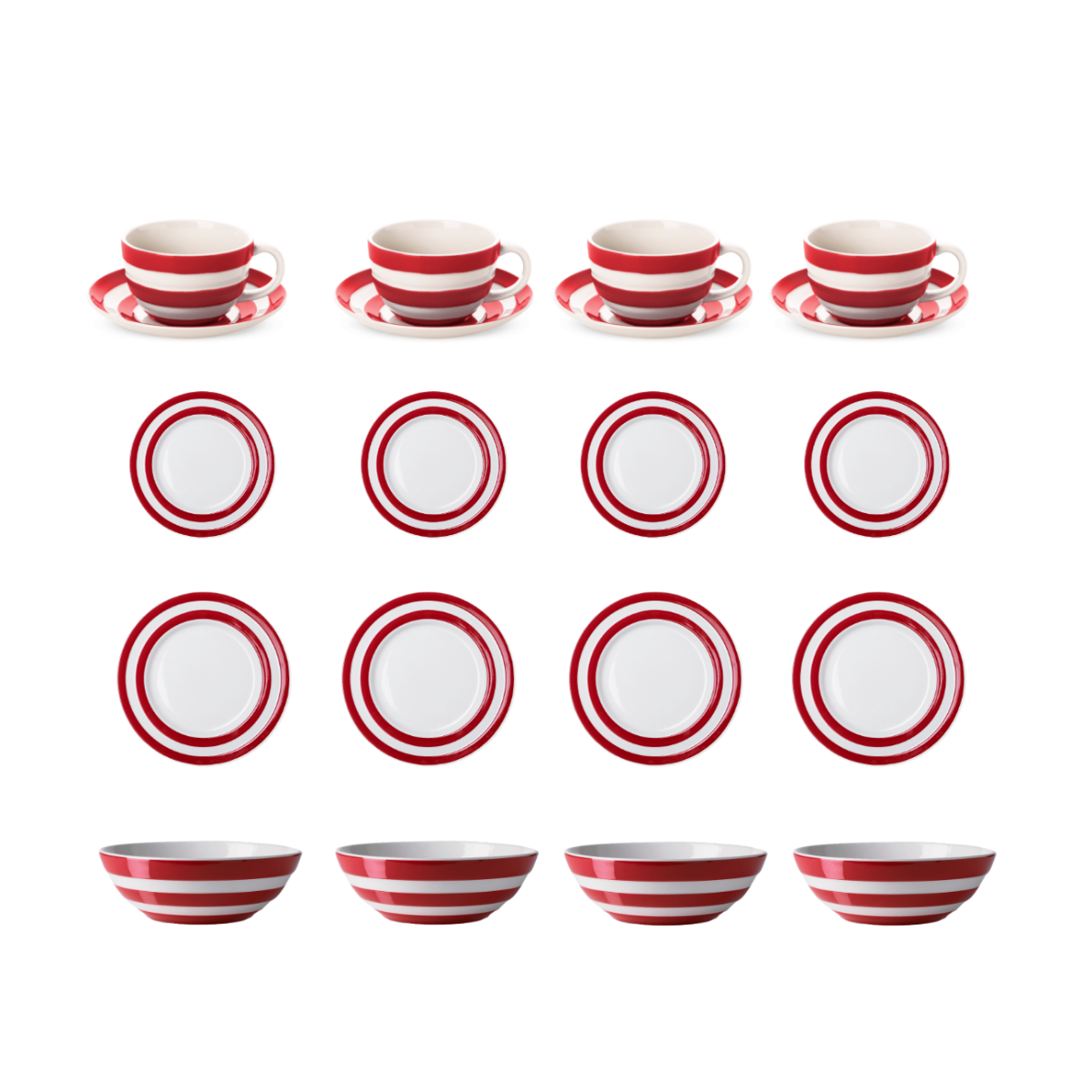 Cornish Red 16 Piece Dinner set with Cups and Saucers Sets