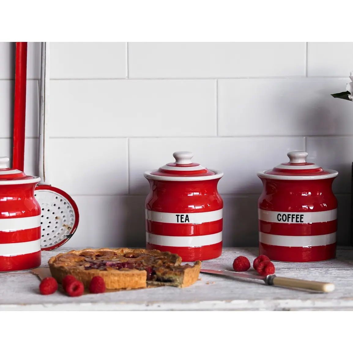 Set of Cornish Red Tea Coffee and Sugar Storage Jars Kitchenware