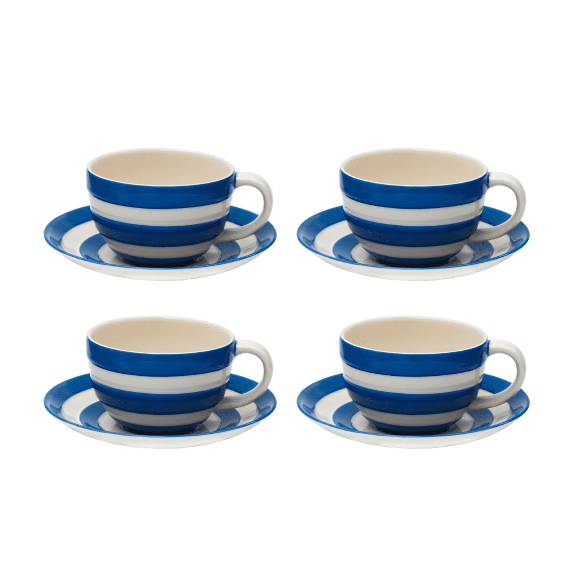 CHILDIKE 8-Ounce Porcelain Cappuccino Cup Set - 4 Cups, Saucers & Silver Stand (Navy)