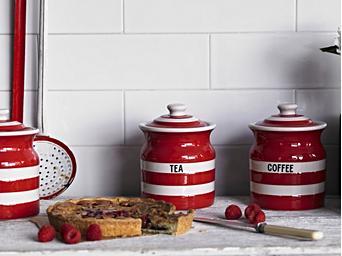 Set Of Cornish Red Tea Coffee And Sugar Storage Jars 84cl Kitchenware