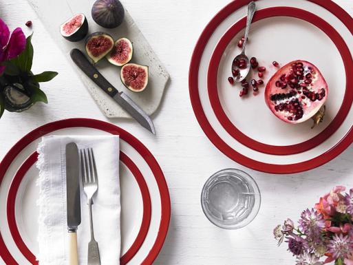 Red and white crockery set online